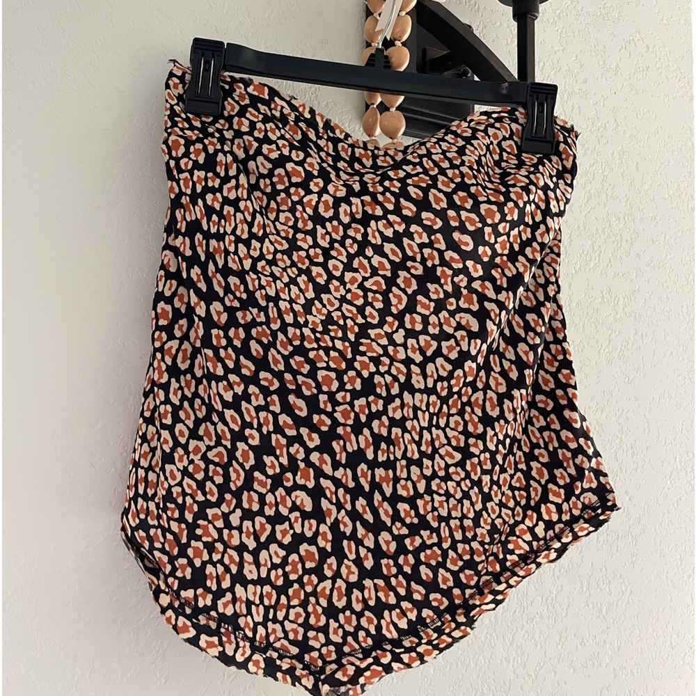 NEW Intimately Free People Black Tan Floral Print Strapless Back Cutout Top Sz S